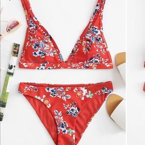 Red floral swimsuit